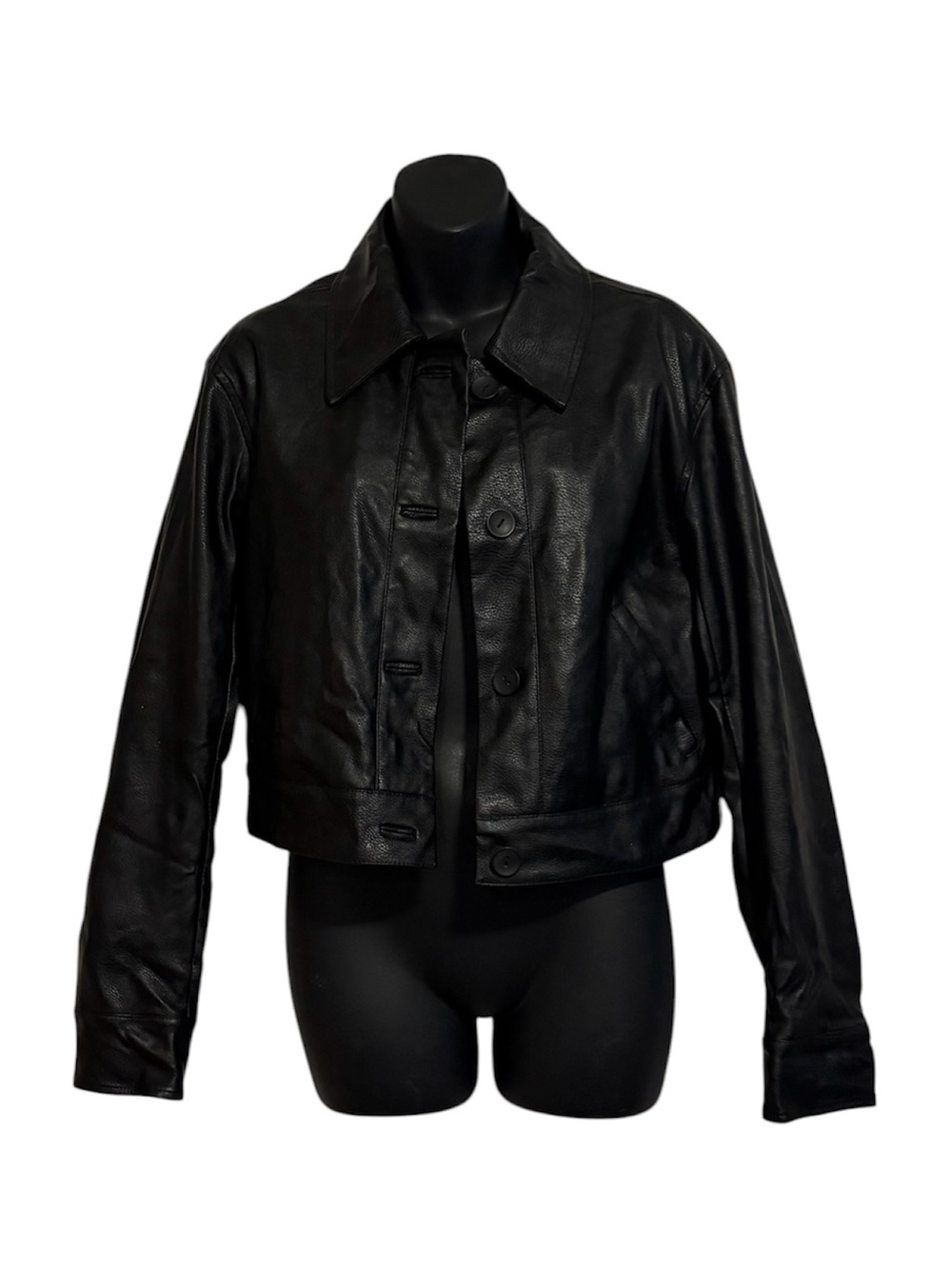 Urban Outfitters Black 90s Edgy Streetwear Faux Leather Boxy Cropped Jacked